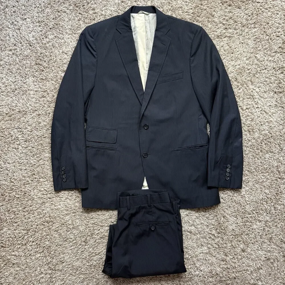 Billy Reid Heirloom Striped Black Wool Suit Two Piece Mens Size 42R Pants 35x30